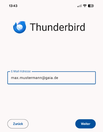 Thunderbird Eingabe Mail-Adresse
