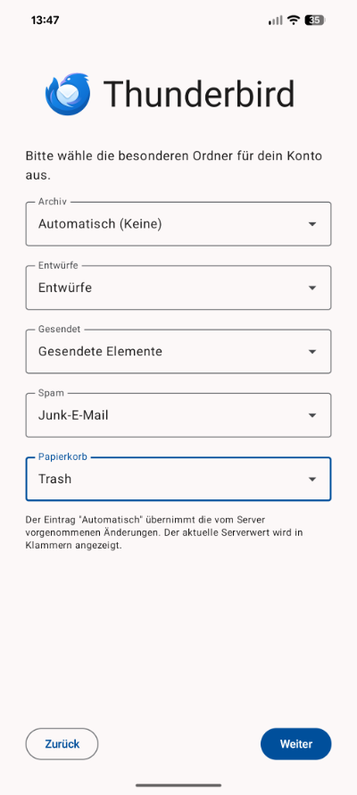 Thunderbird Ordnerwahl