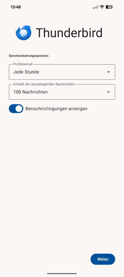 Thunderbird Synchronisierungsoptionen