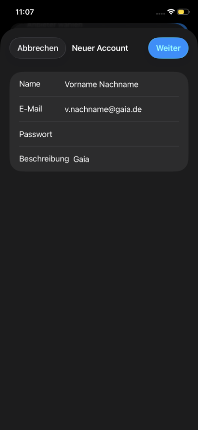 IOS Account Name eingeben